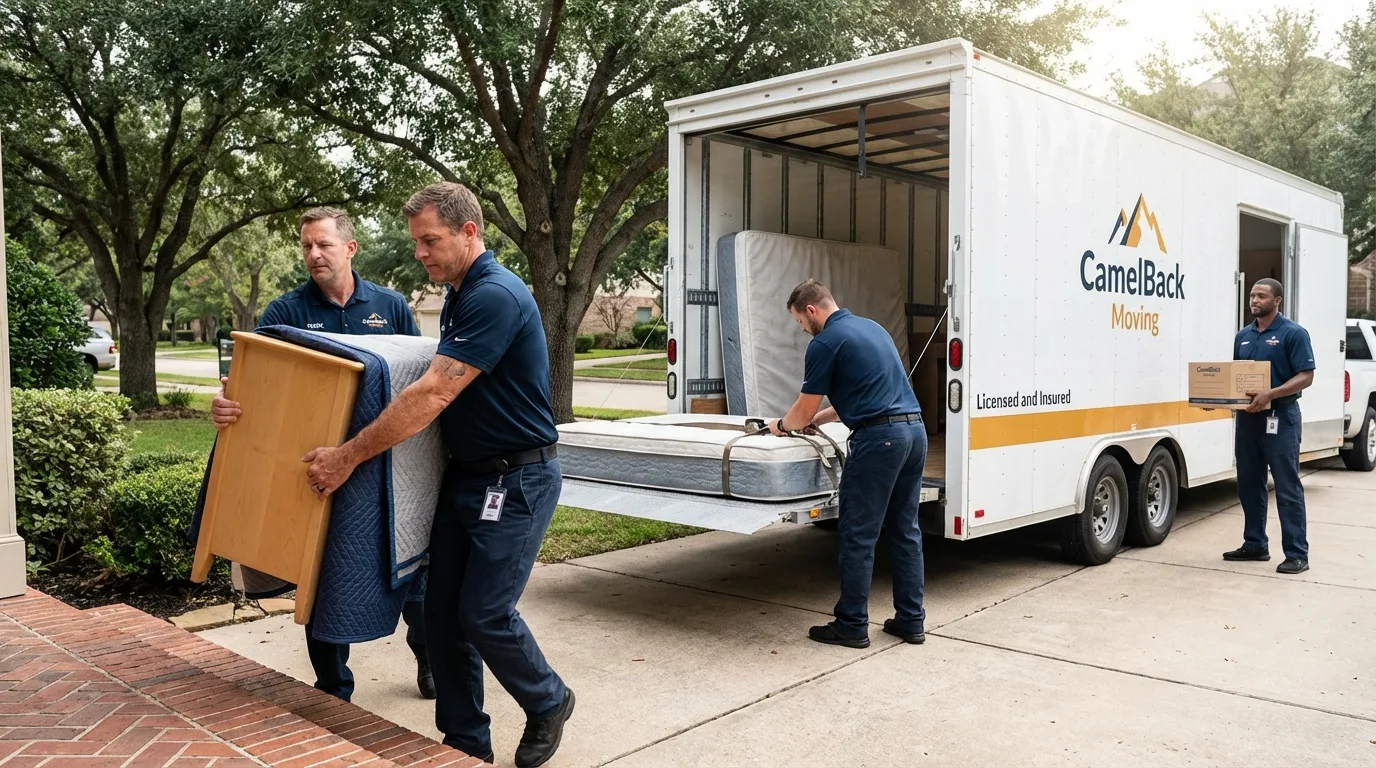 Crew loading residential truck for cross-state move from Midway, AR